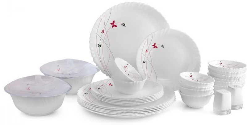 cello Pack of 37 Opalware Dazzle Lush Fiesta 37 Pcs Dinner Set(Red, White, Microwave Safe)
