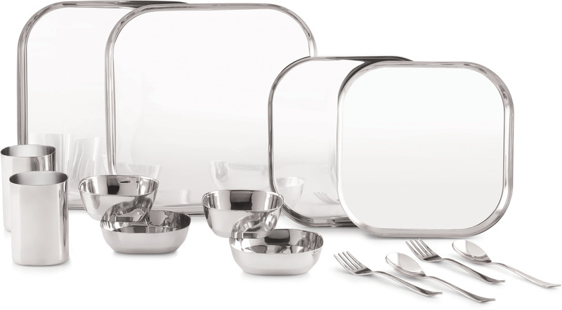 VS Vintage Steel Pack of 2 Stainless Steel Stainless Steel Square Dinner Set, Victorian Dinner Set 14 Pcs. Dinner Set(Silver)