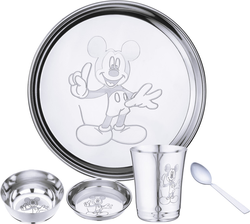 LIMETRO STEEL Pack of 5 Stainless Steel Stainless Steel Mickey Mouse Baby Dinner Set Dinner Set(Steel)