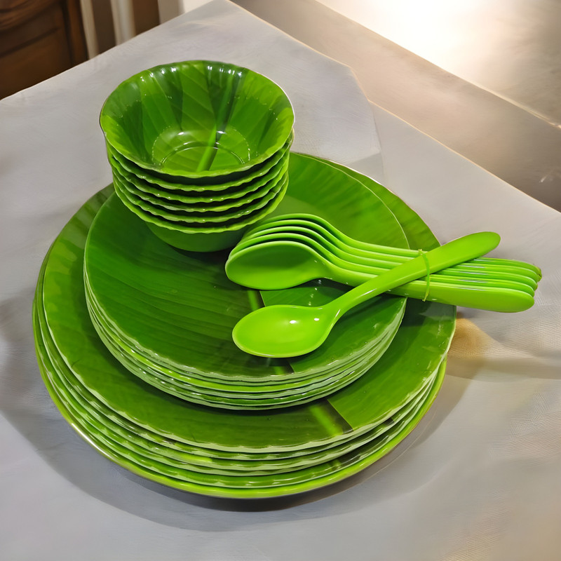 Inpro Pack of 24 Melamin Dinner set for parties and ideal for picnics-dishwasher safe plates and bowls. Dinner Set(Green)