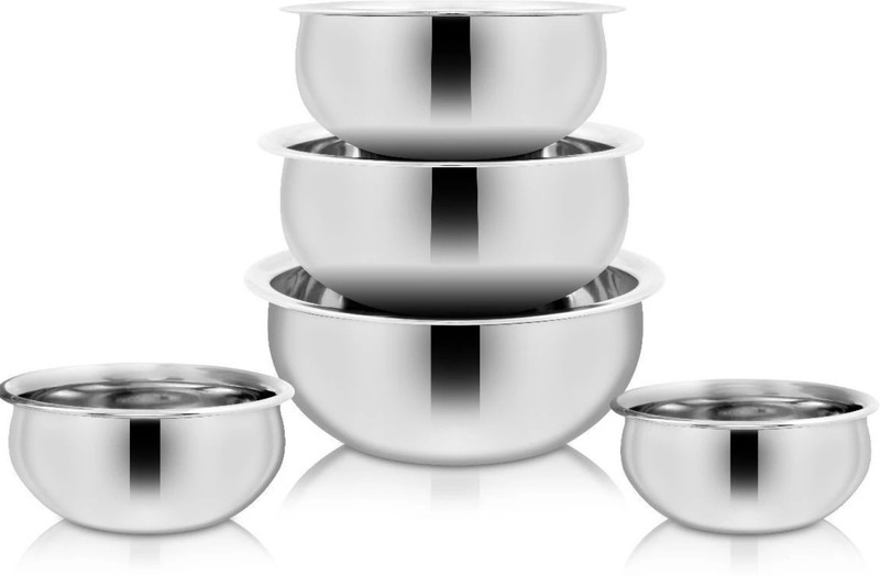 Nirvika Stainless Steel handi Set Cookware Set patila set/bhagona/pot pan/milk pan Non-Stick Coated Cookware Set(Stainless Steel, 5 - Piece)