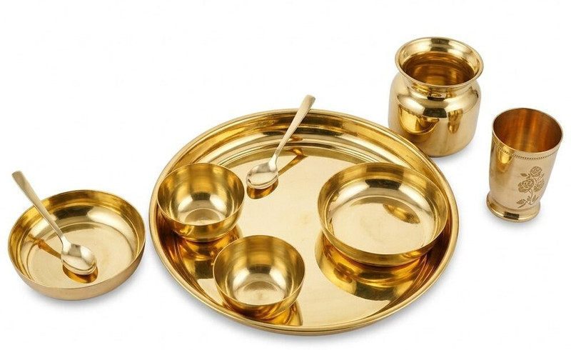 Keshavjimetals Brass Brass Dinner Set Dinner Set(Yellow)