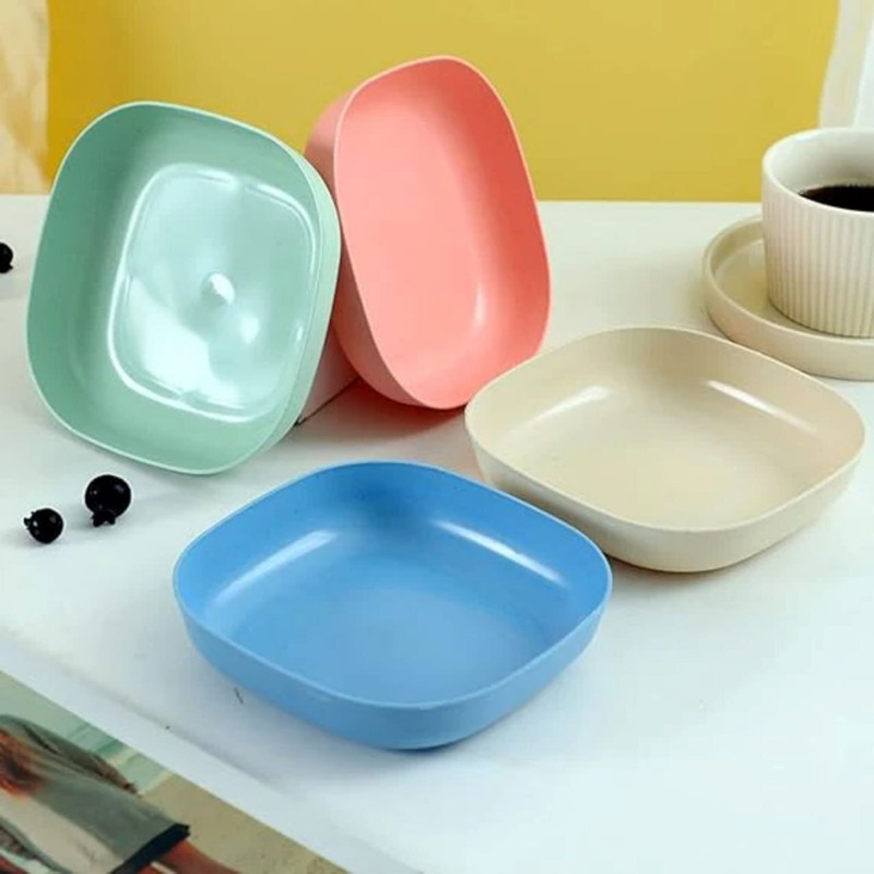 Shreeji Aanad Plastic Square Plastic Dinner Plate (10 PCS) Dinner Set(Multicolor, Microwave Safe)