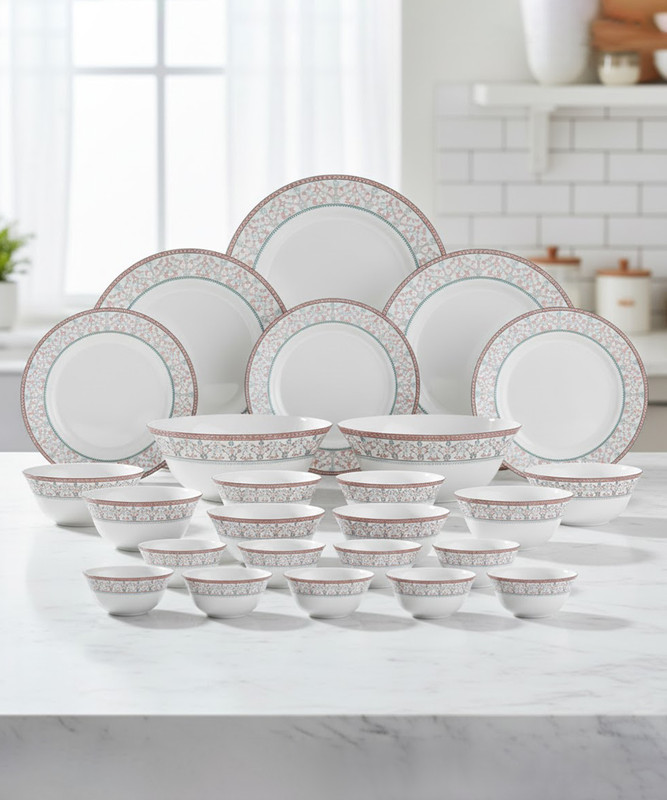 LAOPALA Pack of 33 Glass LaOpala Glass Morocco Dinner Set(Pink, Microwave Safe)