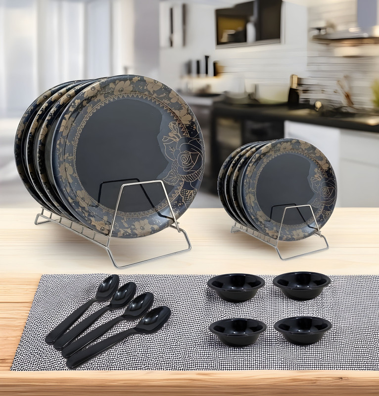 Inpro Pack of 16 Melamin Dinner Set Lightweight tableware for everyday use. Dinner Set(Multicolor, Microwave Safe)