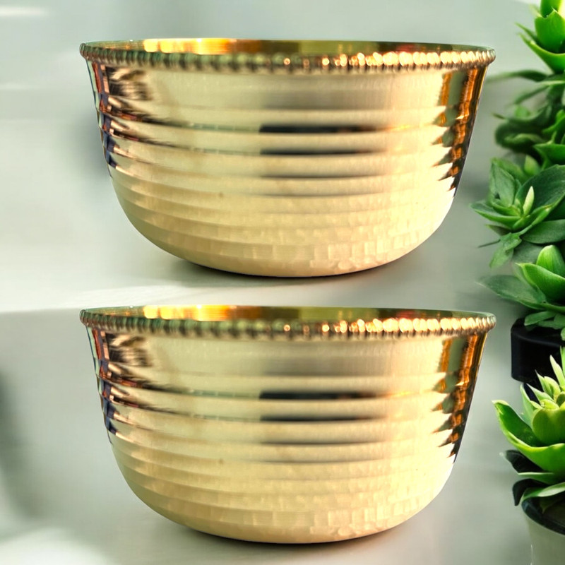 Obs Pack of 2 Brass Premium Brass Dinning Bowl Dinner Set(Gold)