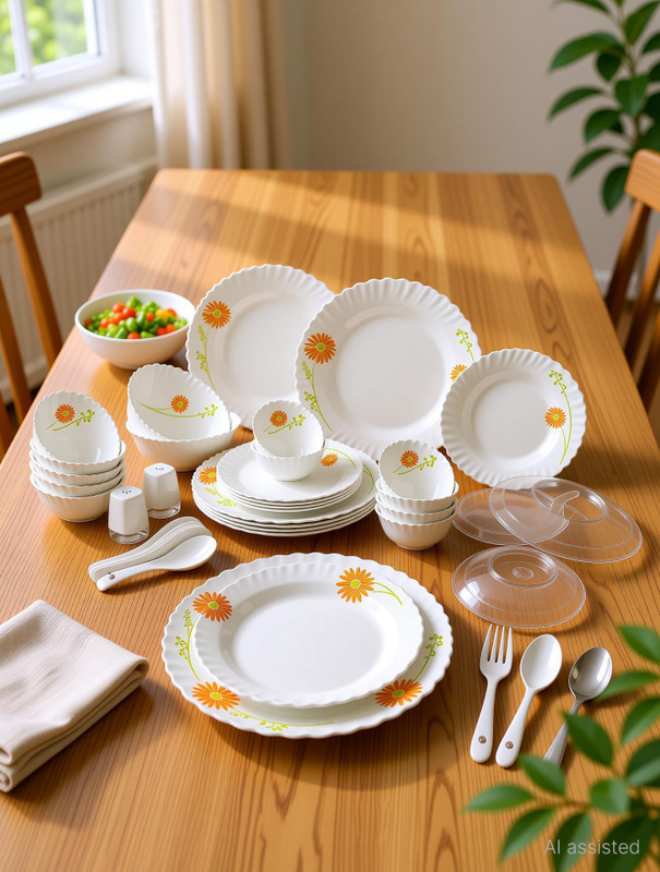 cello Pack of 35 Opalware Blue Swirl Dazzle Dinner Set(Blue, Microwave Safe)