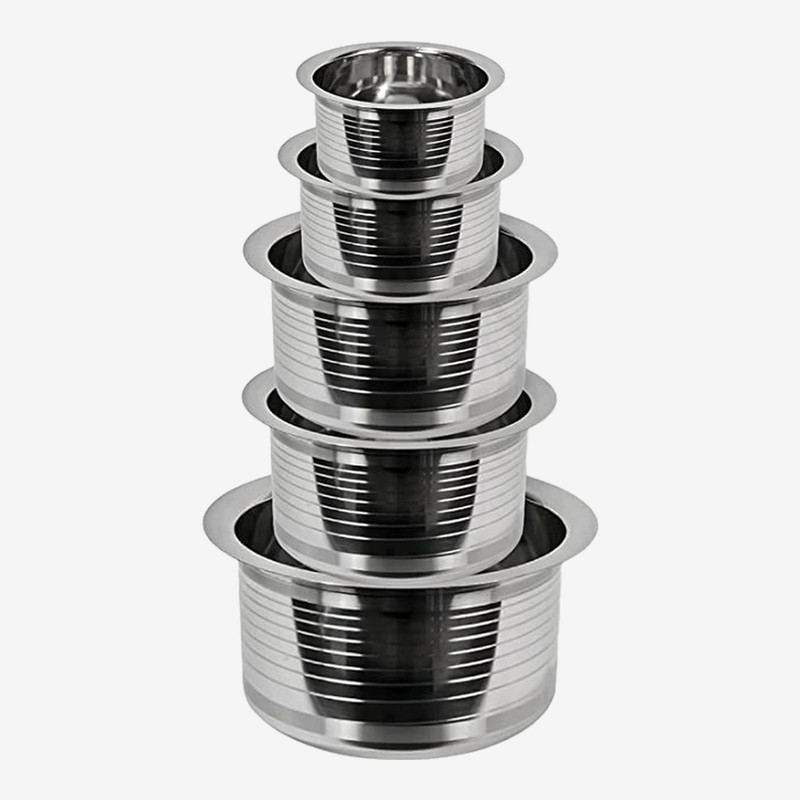 RBGIIT Pack of 5 Stainless Steel Stainless Steel Pateli Bhagona For Cooking Serving Tope Set Dinner Set(Steel, Microwave Safe)