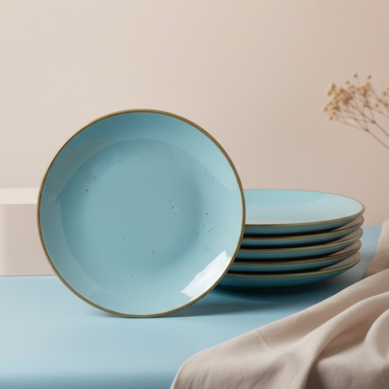 CERAMYKA Pack of 6 Ceramic CERAMYKA Dinning Plates Set of 6 – Premium 7 Inches Pastel Turquoise Blue Dinner Set(Blue, Microwave Safe)