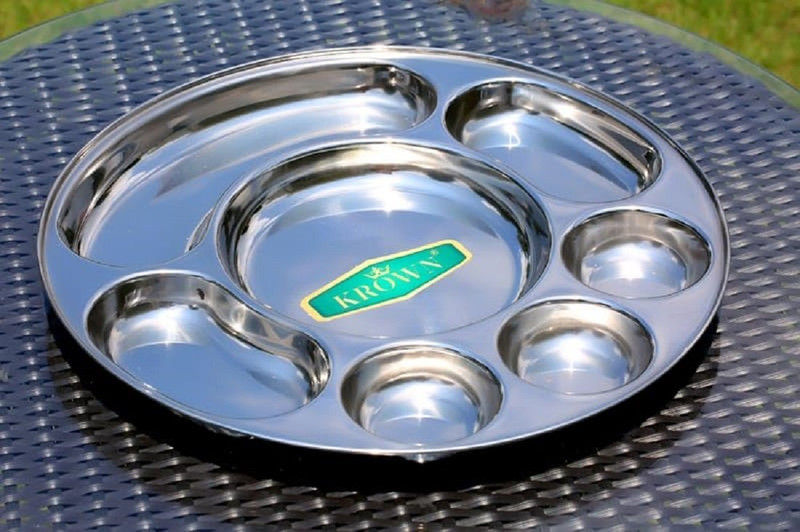 Krown Stainless Steel Round Bhojan Thali Dinner Set(Silver)