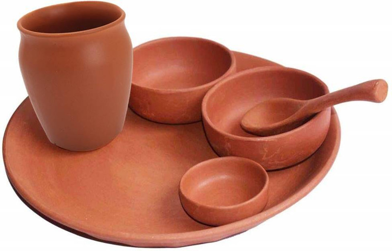 Jetwals Pack of 6 Terracotta clay Dinner Set Dinner Set(Brown, Microwave Safe)