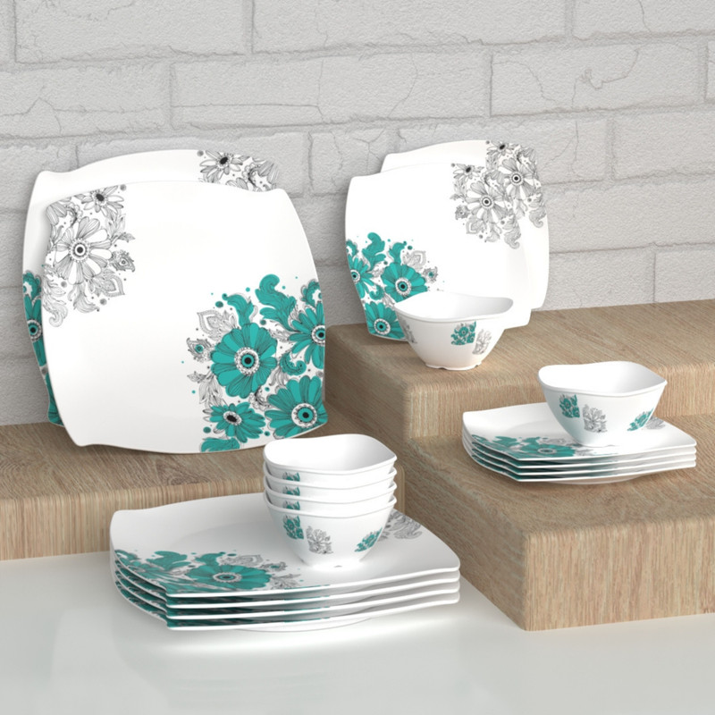 Castleite Pack of 18 Melamin Marvella Lazuli Dream Edgy Designer Crockery Dinner Set(White, Blue)