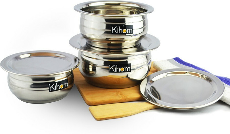 Kihom Serving Handi Set With Lid , Serving Handi With Lid, -1.5-L,1-L,0.75-L Capacity Bowl Serving Set(Pack of 1)