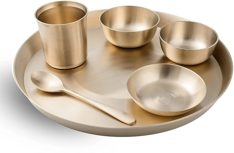 RBHMC BRONZE MASTER Bronze Dinner Set - 6 Pcs KANSA Utensils Set - Matte Finished Dinner Set(Gold)