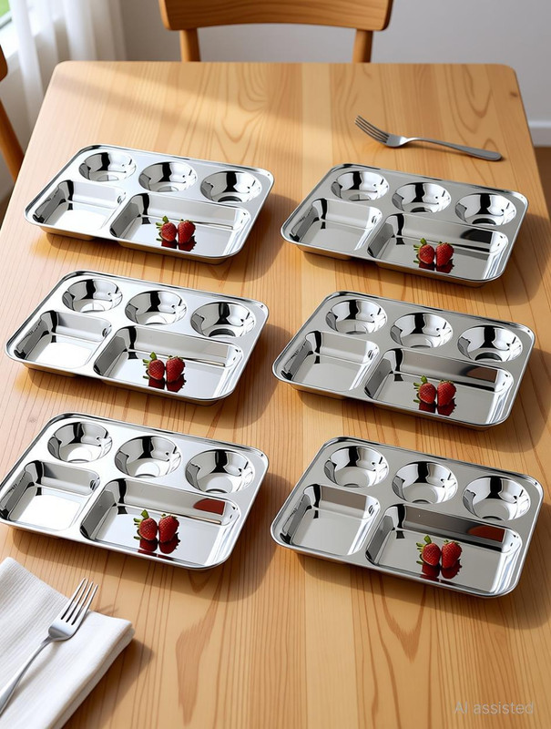 Silverking STAINLESS STEEL BHOJAN THALI / DINNER / BREAKFAST / LUNCH PLATES SET OF 6 Dinner Plate(Pack of 6)