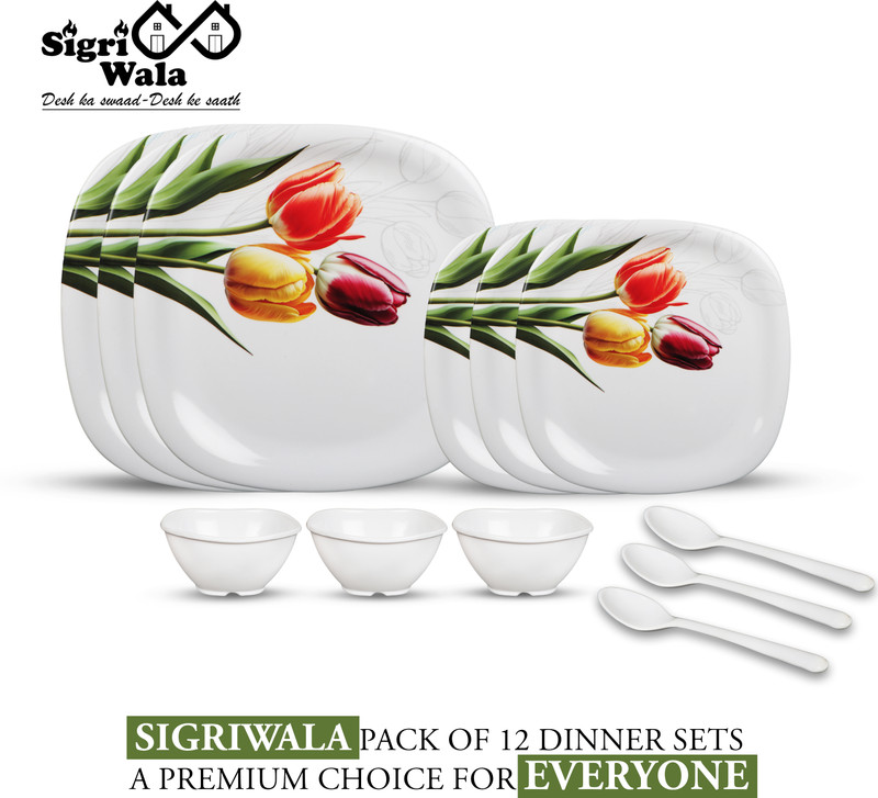 Sigri-wala Pack of 40 Melamin Dinner Set(White, Purple)