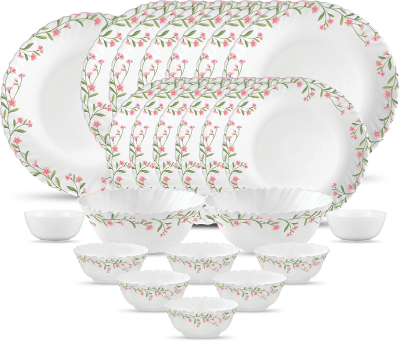 LAOPALA Pack of 23 Opalware Novo Collection Spring Meadow 23 Pcs Dinner Set(Red, White, Microwave Safe)