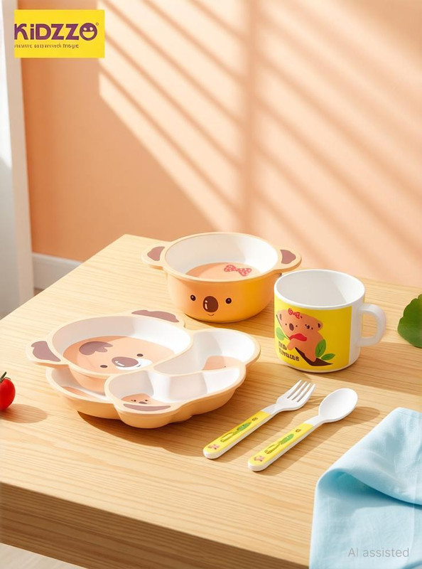 Deepashri Bamboo FIbre Kola Shape kids Dinner Set 100% Biodegradable and Eco Friendly - Bamboo Dinner Set(Brown, Microwave Safe)