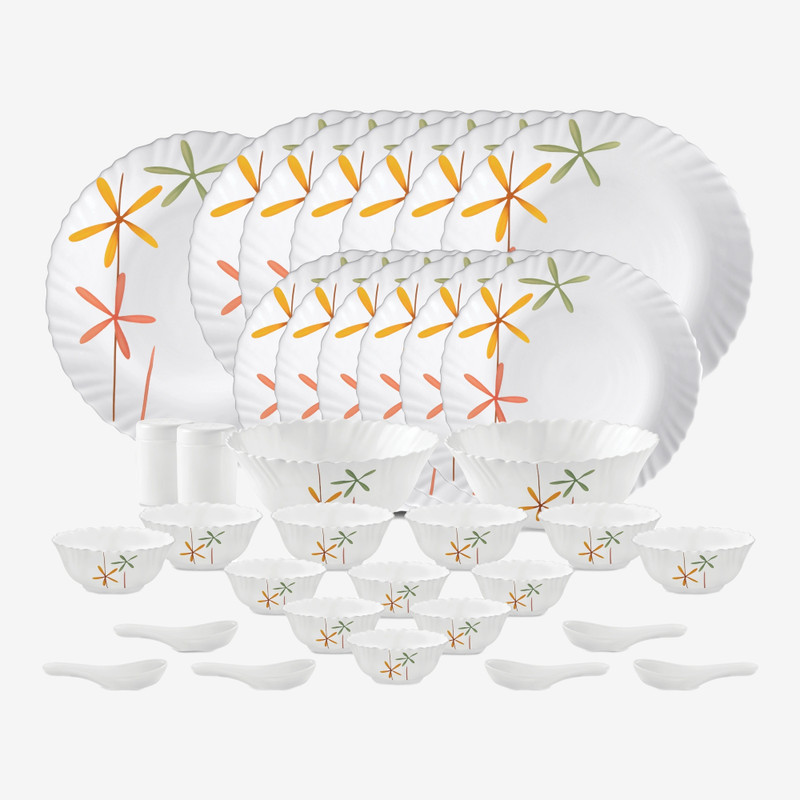 LAOPALA Pack of 20 Opalware Novo Collection Dinner Set Petite Roses Dinner Set(White, Microwave Safe)