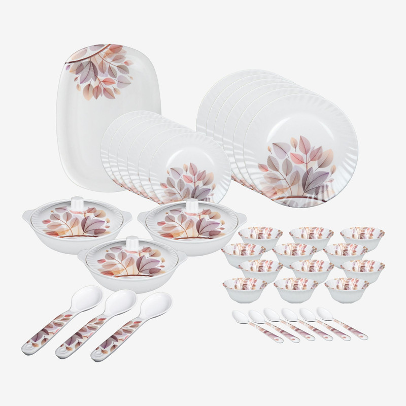 Hamlay Pack of 40 Melamin Abstract Dinner Set(Beige, White)