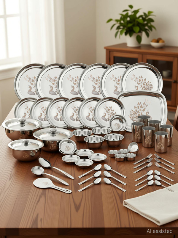 Classic Essentials Pack of 24 Stainless Steel Dinner Set|Serves 4 People|Heavy Gauge|Kitchen Set|Permanent Laser-Glory Dinner Set(Silver)