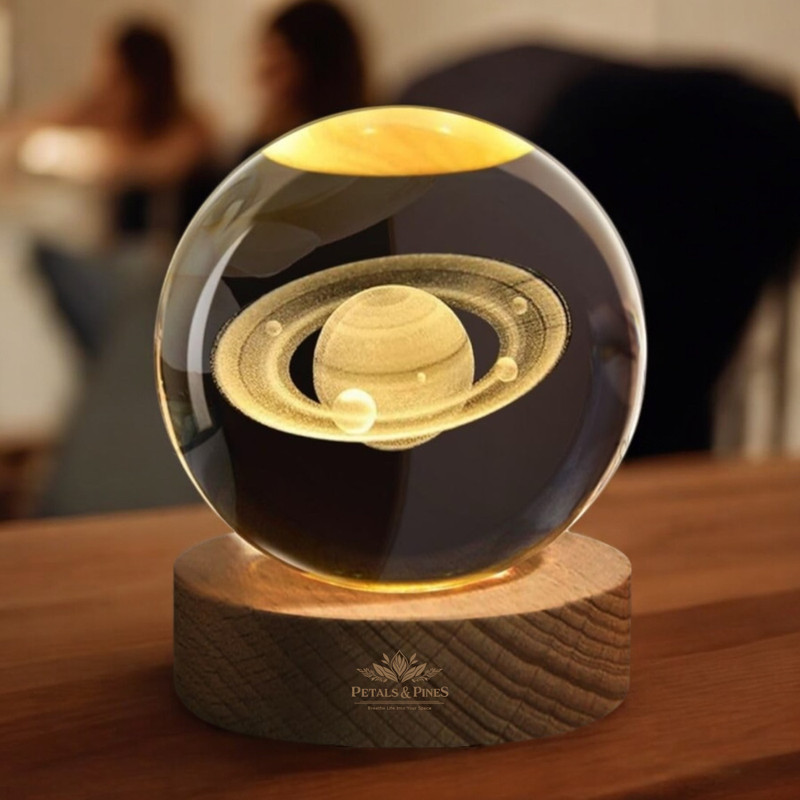 Petals & pines Saturn Crystal Ball LED Lamp | Color-Changing Night Light Decor Single Disco Ball(Ball Diameter: 6 cm)