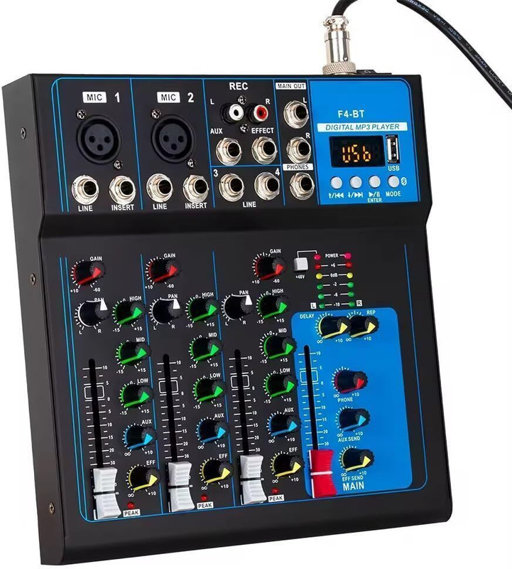 Adiohub 4 Channel Bluetooth Portable Audio Mixer w/USB DJ Sound Mixing Console Wired DJ Controller
