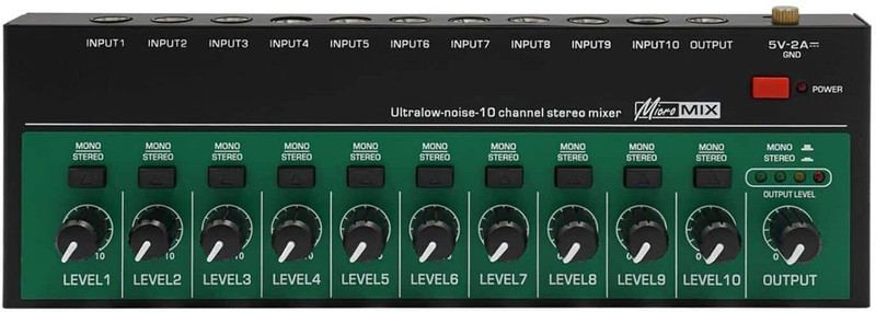 Adiohub 10 Channel Mini Stereo Audio Mixer 10W with 3.28ft USB Cable 1/4 TRS In/Out Wired DJ Controller