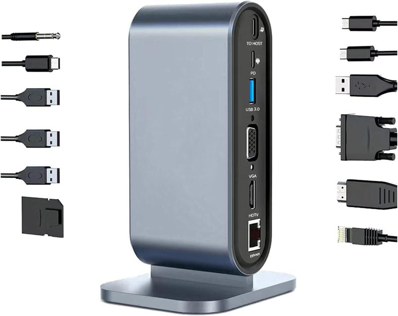 Tobo USB C HUB 12-in-1, USB C Adapter Docking Station, Multiport USB Hub TD-1416A Dock(Grey)