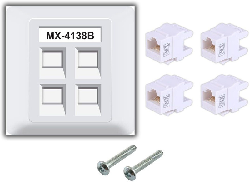MX Single Port Face Plate with Shutter & UTP CAT-6A Keystone Jack 180° Extension Dock(White)