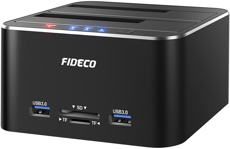 Fideco Hard Drive Docking Station, USB 3.0 SATA to HDD Docking Station 2.5 & 3.5 inch SATA HDD/SSD, Dual Bay, Support Offline Clone (Aluminum and ABS)(Black EPL-YPZ04-S2H)