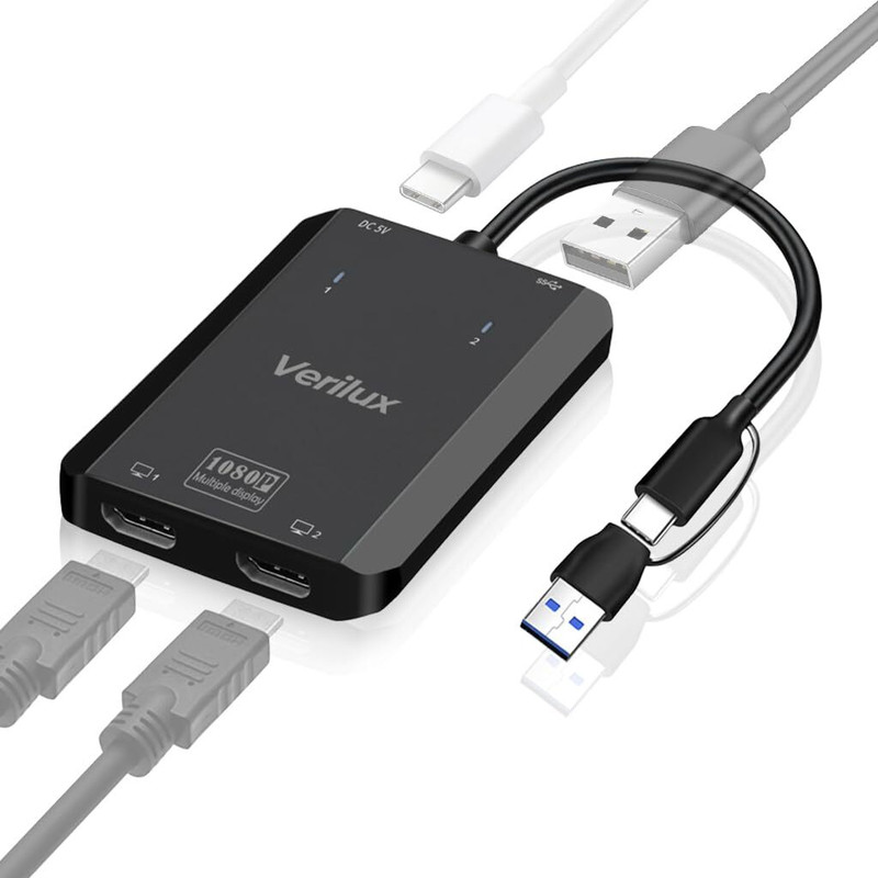 ELEPHANTBOAT USB 30 and Type C to Dual HDMI Adapter for Laptops iPad Pro Converter Dock(Black)
