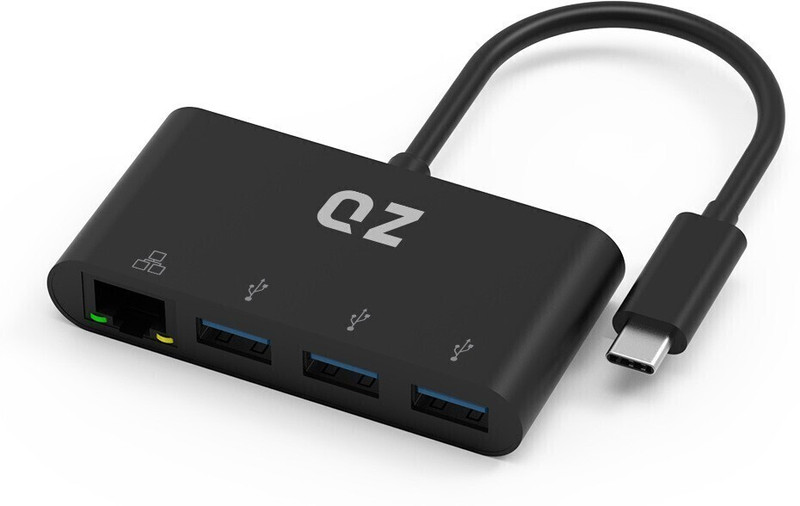QZ [3 x USB 3.1+ Ethernet LAN] USB Type C Hub with Ethernet HB16 for Next Gen Office Work Station, USB-C Hub with LAN RJ45 [USB 3.1 Gen 1](Black)