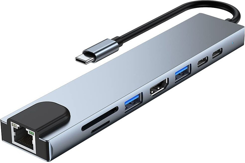 LINKKRAFT 8 in 1 USB C Type Adapter with 4K HDMI 8 in 1 Adapter with 4K HDMI, Type C(Grey)