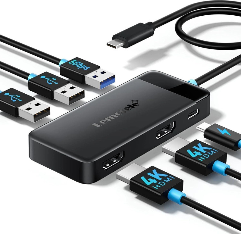 Lemorele USB C Hub Dual HDMI 2025 Upgrade Lemorele USB C Dock 2*HDMI Adapter 4K TC122 Docking Station(Black)