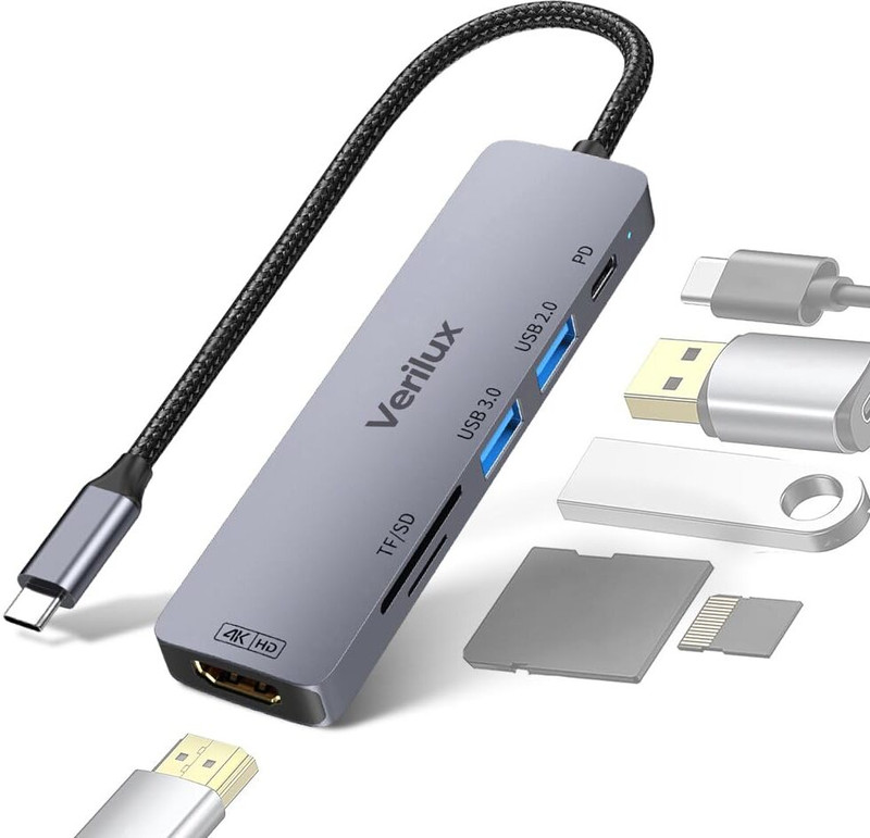 ELEPHANTBOAT 6 in 1 USB C HUB with One USB C PD100W Fast Charging Port for Various Devices 6 in 1 USB C Hub with USB C PD 100W Fast Charging Port Converter Dock(Grey)