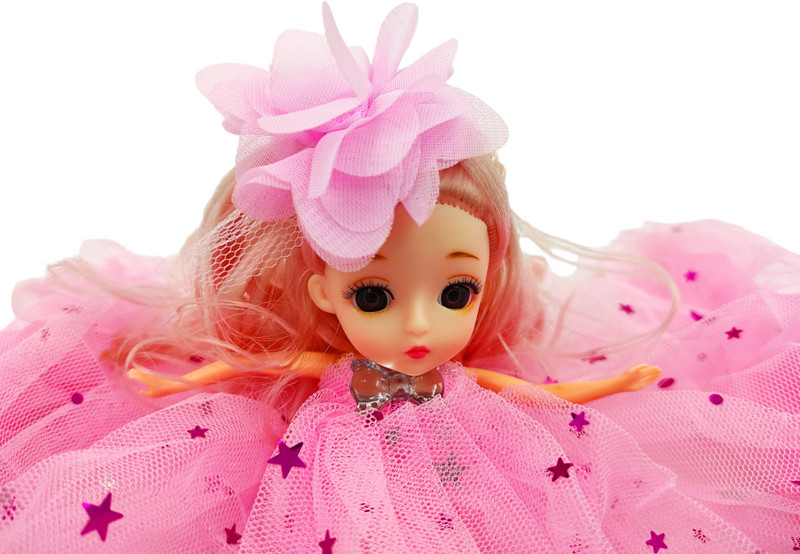 dishvy Cute Doll with Blonde hairs|Movable body and attached Keyring for Girls(Pink)