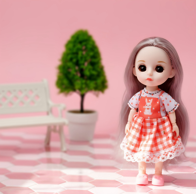 Maadi Stylish Mini Fashion Doll Girl 15cm Movable Joints Cute Dolls Kids Birthday Gift(Beige)