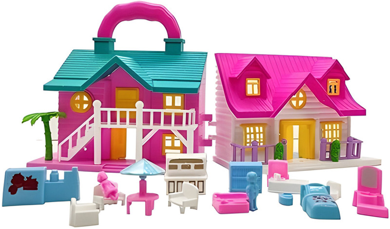 DREAM CHOICE Newest 2025 Launched Pink White Mini Doll House Play Set Toy for Kids(Multicolor)