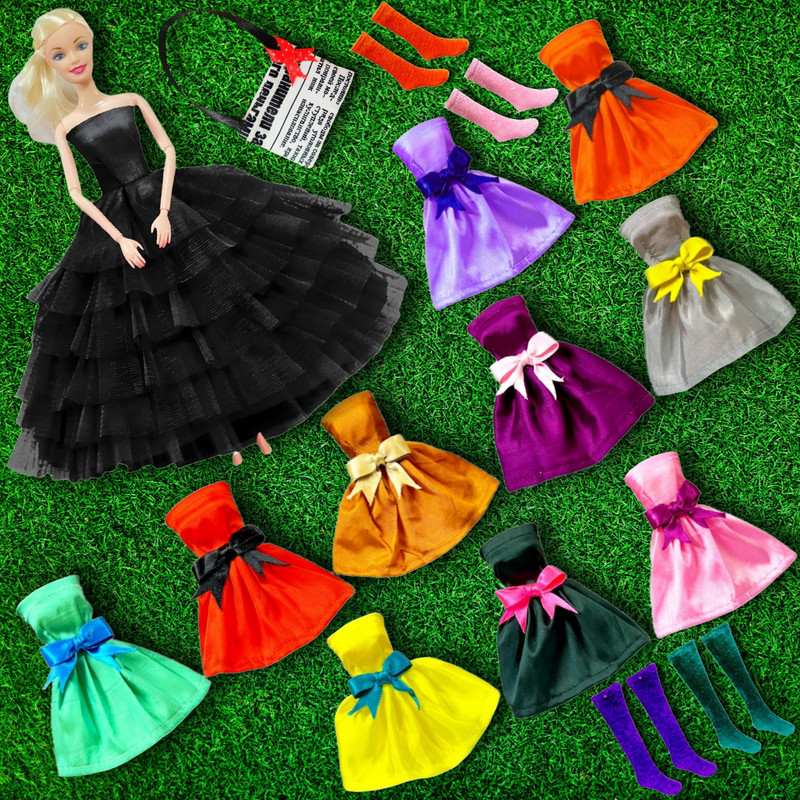 mini gifts Full Foldable Doll with Frock, 10 Doll Dresses, 4 Pair Doll Socks and 1 Bag(Black, Multicolor)