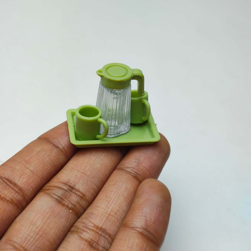 MINIATURES SHOP Miniature Water Pitcher with Cup Set Dollhouse Kitchen Accessories(Green)