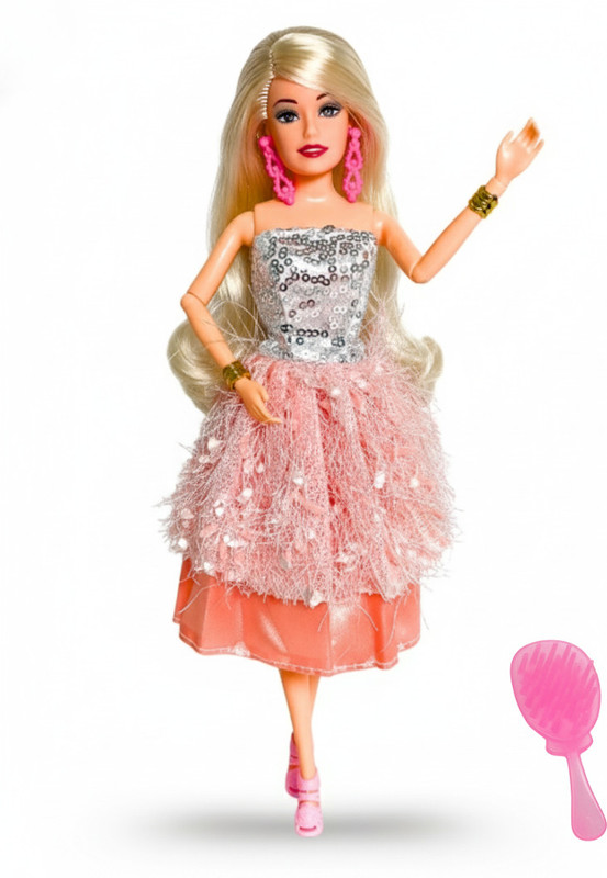 Fairies & Princess Pink Party Gown Doll with Hair Brush – 12 Inch Fashion Toy Doll for Girls(Pink)