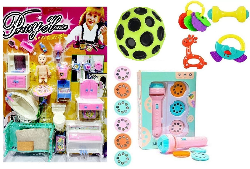 M S.Toys Doll House Moon Bool Set for Projector Torch Girl's Combo of 4.Funny Doll House(Multicolor)