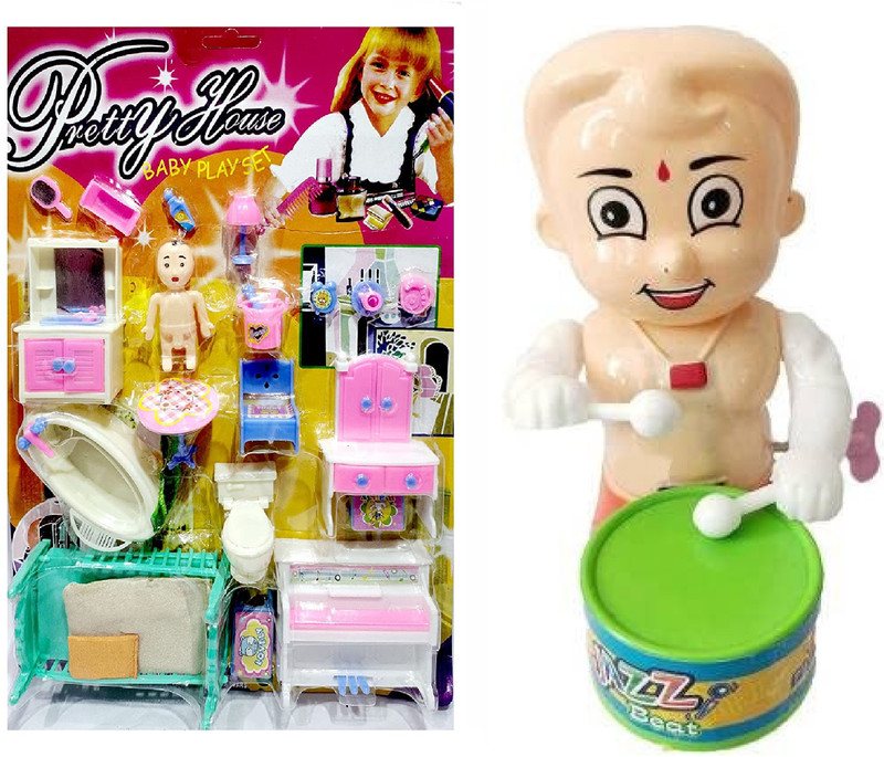 PRV TOYS Baby Playset Doll Portable Sets with Small House 20 Access Drummer Gift KidsToy.(Multicolor)