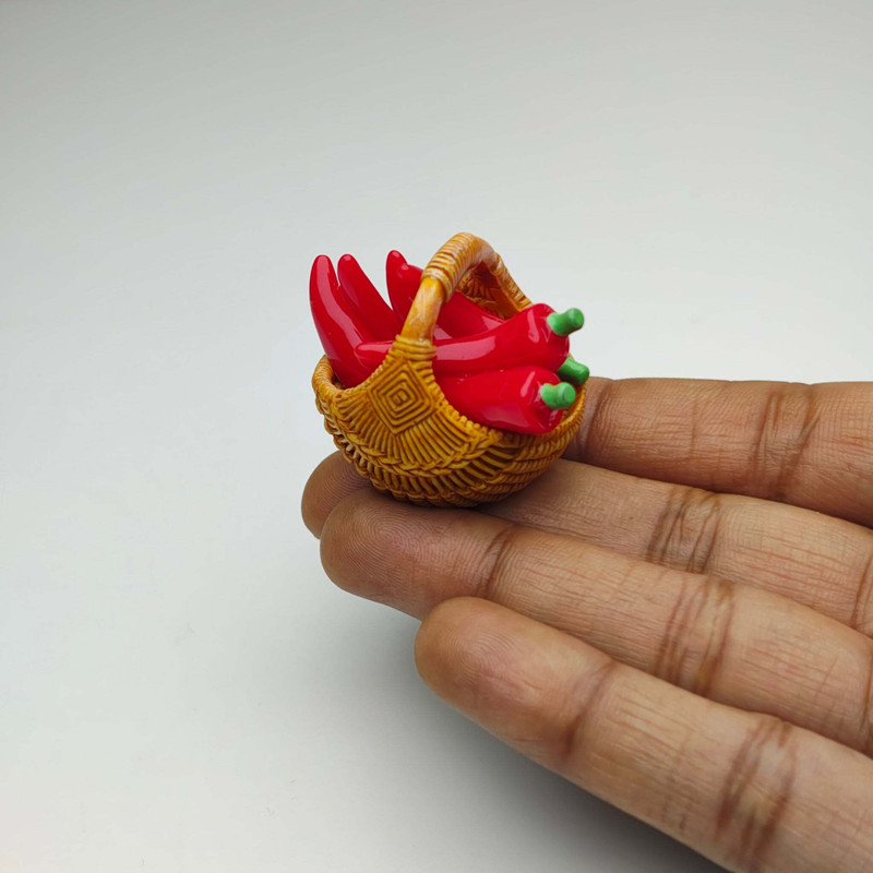 MINIATURES SHOP Miniature Ladies Finger Basket Dollhouse Accessories Playset(Green)