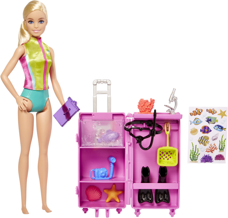 BARBIE Marine Biologist Doll and Accessories, Mobile Lab Playset with 10+ Pieces(Multicolor)