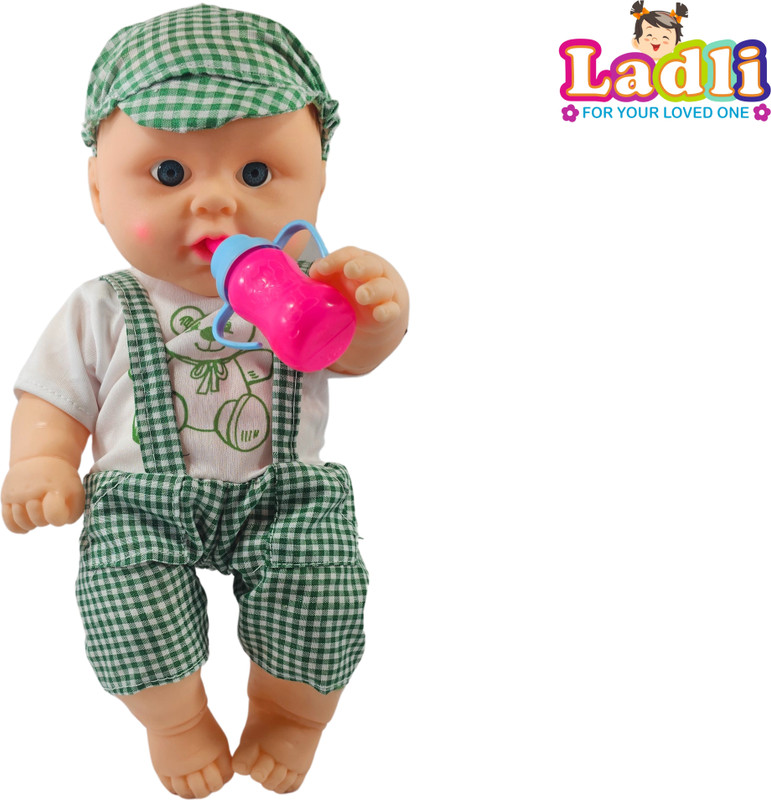 Ladli Boy Doll for Kids Cute Boy Golu Baba Rotatable Leg Arms Clothes Set 31 cm_A(Green)