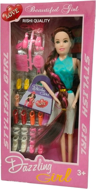 RISHI QUALITY Beautiful Dazzling Long Hair Doll With Foldable Hands Playing toy for Girls.(Multicolor)