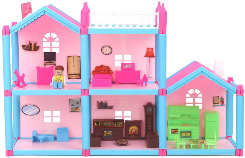 BabyGo Famliy House for Kids with Furniture(Pink)