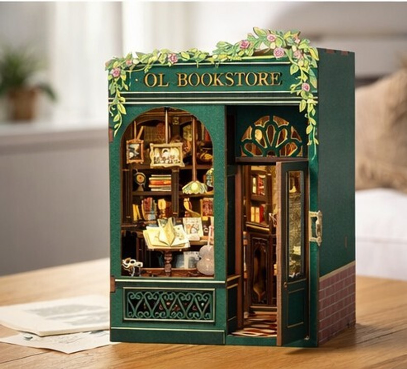 Brijvila DIY Miniature House Book Nook Kit 3D Wooden Puzzle Decor Kit(Green)